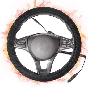 img 4 attached to Нагревательный чехол для рулевого колеса SEG Direct: Быстрый нагрев, черный бархат, стандартный размер, внешний диаметр 14,5-15 дюймов, 12В - идеальный комфорт зимой