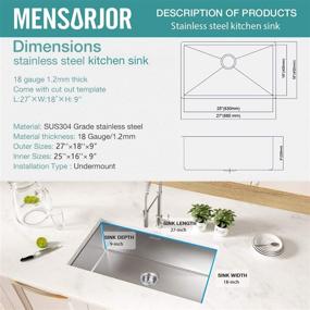 img 1 attached to 🚰 MENSEAJOR 27x18 Inch Undermount Single Bowl Stainless Steel Kitchen Sink - Perfect for Bar or Prep Area