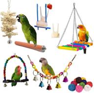 abuyall 7pc parrot toy love bird natural wood chewing set - promote healthy birdcage with pet hang swing and climb rope логотип