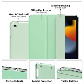 img 2 attached to MoKo Slim Smart Shell Stand Cover for New iPad 9th Gen 2021/8th Gen 2020/7th Gen 2019, iPad 10.2 Case - Translucent Frosted Back Protector, Green (Auto Wake/Sleep)