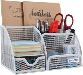img 4 attached to 🗄️ Efficient Desk Organization: EasyPAG Mesh Desk Organizer with 6 Compartments and Drawer in white