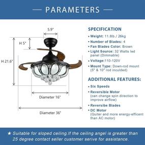 img 1 attached to Moooni 36 дюймовый потолочный люстро-вентилятор с регулировкой яркости и освещением - кристальная люстра для элегантного домашнего декора - управление пультом, бесшумные лопасти - потрясающий черный дизайн.