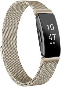 img 4 attached to 🌟 Amzpas Bands for Fitbit Inspire 2, Inspire HR, Inspire, Ace 2 - Breathable Stainless Steel Loop Mesh Magnetic Adjustable Wristband for Women and Men (Small, Champagne)