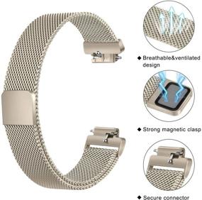 img 2 attached to 🌟 Amzpas Bands for Fitbit Inspire 2, Inspire HR, Inspire, Ace 2 - Breathable Stainless Steel Loop Mesh Magnetic Adjustable Wristband for Women and Men (Small, Champagne)