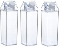 🍶 3 pack clear square milk bottles - leakproof plastic water bottle set (style 6) logo