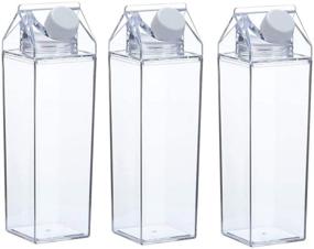 img 4 attached to 🍶 3 Pack Clear Square Milk Bottles - Leakproof Plastic Water Bottle Set (Style 6)