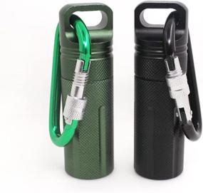 img 4 attached to 🔒 SENHAI Air-Tight EDC Accessory Case - Waterproof Pill Capsule Fob Bottle, 2 Pack Aluminum Outdoor Dry Containers with Match Seal Storage - Black, Green. Includes 2 Locking Carabiners