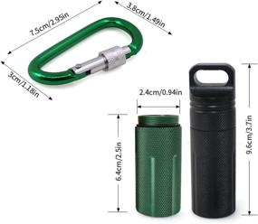 img 1 attached to 🔒 SENHAI Air-Tight EDC Accessory Case - Waterproof Pill Capsule Fob Bottle, 2 Pack Aluminum Outdoor Dry Containers with Match Seal Storage - Black, Green. Includes 2 Locking Carabiners