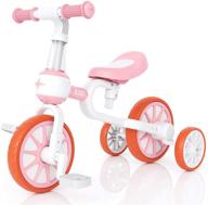 xjd 3-in-1 baby balance bike - ideal tricycle for ages 18 months to 4 years: boy, girl, toddler - first beginner bike with adjustable seat, detachable pedal - pink logo