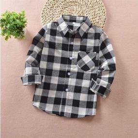 img 1 attached to Boys' Red and Black Flannel Shirt with Little Sleeve Buttons - Tops, Tees & Shirts