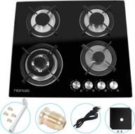 24-inch gas cooktop with tempered glass surface, 4 sealed burners, built-in stove, dual fuel (lpg/ng), cast iron grate, thermocouple protection, and easy-to-clean design logo