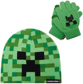 img 3 attached to 🧢 Unleash the Fun with Minecraft Boys Beanie and Gloves Set - Black and Green Creeper Face Design for Youth, Adjustable - Perfect for Both Boys and Girls