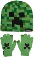 🧢 unleash the fun with minecraft boys beanie and gloves set - black and green creeper face design for youth, adjustable - perfect for both boys and girls logo