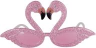 🌺 fun luau party: beistle glittered plastic flamingo novelty glasses & photo booth props in one size - pink/red/black logo