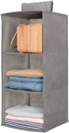 👕 hanging grey-3 shelf closet organizer: collapsible storage for sweaters, socks, clothes, pants, and shoes with hook and loops logo