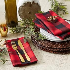 img 2 attached to 🖤 DII Buffalo Check Collection: Classic Farmhouse Tabletop Set with Napkin Set 6 Pieces, 20x20", Red & Black