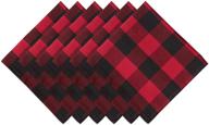 🖤 dii buffalo check collection: classic farmhouse tabletop set with napkin set 6 pieces, 20x20", red & black logo