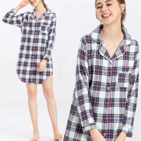img 3 attached to 👚 Flannel Print Pajama Top Button-Front Nightshirt Sleepwear for Women by ENJOYNIGHT