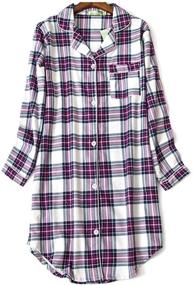 img 4 attached to 👚 Flannel Print Pajama Top Button-Front Nightshirt Sleepwear for Women by ENJOYNIGHT