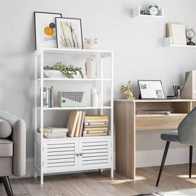 img 3 attached to 🏢 SONGMICS Tall Free-Standing Bathroom Cabinet with 3 Shelves and Double Doors, Linen Tower, Bamboo, White UBCB010W01 - Perfect for Living Room, Kitchen, and More