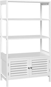 img 4 attached to 🏢 SONGMICS Tall Free-Standing Bathroom Cabinet with 3 Shelves and Double Doors, Linen Tower, Bamboo, White UBCB010W01 - Perfect for Living Room, Kitchen, and More