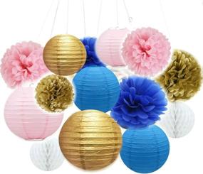 img 4 attached to Fascola 14pc Mixed Navy Blue Pink Gold Party Tissue Pom Poms: Stunning Nautical Themed Wedding & Baby Shower Decor