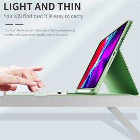 img 3 attached to 📱 Green KenKe iPad Pro 11 inch 2020 Keyboard Case with Pencil Holder - Wireless Flip Stand Smart TPU Back Cover, Bluetooth Keyboard Case for iPad Pro 11 2020 & 2018