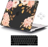 🌹 icasso macbook air 13 inch case 2020 2019 2018 release a2337m1/ a2179/a1932 with retina display touch id, black watercolor rose pattern - hard plastic shell case and keyboard cover compatible with macbook air 13 logo