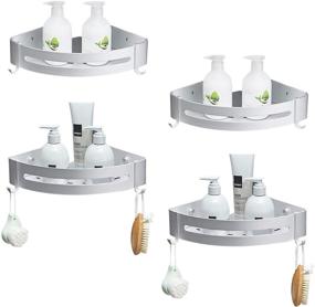 img 4 attached to SEVENS No Drilling 4 Tiers Bathroom Shower Corner Shelf: Adhesive Corner Caddy for 🚿 Convenient Shower Kitchen Organization & Storage - Durable Space Aluminum Structure with 8 Removable Hooks