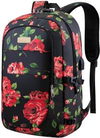 img 4 attached to Black Red Travel Laptop Backpack - Anti-Theft, USB Charging Port, Headphone Interface - Ideal for Business Use