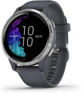 🕒 renewed garmin venu smartwatch with bright touchscreen display, music, body energy monitoring, animated workouts, pulse ox sensor, and more – silver/dark gray band logo