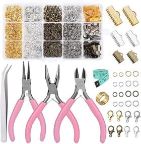 img 4 attached to Complete Jewelry Making Repair Kit with Jewelry Jump Rings, Lobster Clasps, Pliers, Soft Tape Measure, Brass Jump Ring Opener, and Supplies - Ideal for Jewelry Making and Repair Projects (982 Pieces)