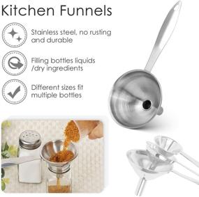 img 2 attached to 🍶 AIEVE Kitchen Funnel Set - Stainless Steel Funnels for Easy Bottle Filling - Small Funnels for Liquid and Dry Ingredients, Oil, Spices - Set of 3