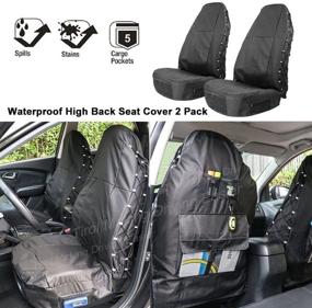 img 3 attached to TIROL Waterproof Universal Front Seat Covers - Pack of 2, High-Back with Multi-Pocket Organizer for Storage