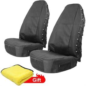 img 2 attached to TIROL Waterproof Universal Front Seat Covers - Pack of 2, High-Back with Multi-Pocket Organizer for Storage