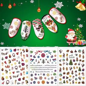 img 1 attached to 🎅 5D Glitter Christmas Nail Stickers - Self-Adhesive Holiday DIY Nail Art Decals with Winter Xmas Patterns: Santa, Elk, Snowflake, Snowman - Stereoscopic Nail Sticker Decoration for Women, Girls, Kids - 10 Sheets of Multi-Size Decals