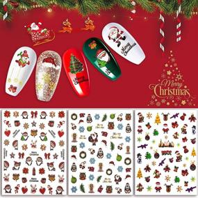 img 2 attached to 🎅 5D Glitter Christmas Nail Stickers - Self-Adhesive Holiday DIY Nail Art Decals with Winter Xmas Patterns: Santa, Elk, Snowflake, Snowman - Stereoscopic Nail Sticker Decoration for Women, Girls, Kids - 10 Sheets of Multi-Size Decals