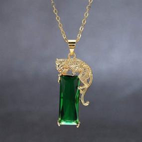 img 2 attached to 🐆 Women's Gold Leopard Pendant Necklace with Green Crystal Charm - Panther Animal Jewelry made of Copper