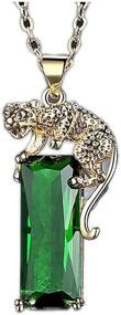 img 4 attached to 🐆 Women's Gold Leopard Pendant Necklace with Green Crystal Charm - Panther Animal Jewelry made of Copper