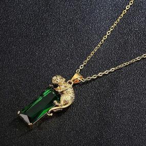 img 1 attached to 🐆 Women's Gold Leopard Pendant Necklace with Green Crystal Charm - Panther Animal Jewelry made of Copper