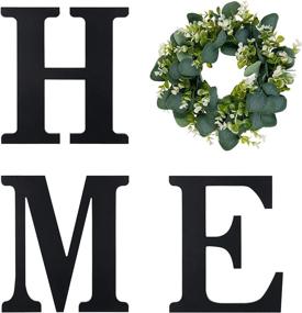 img 4 attached to ONEPENG 12in Farmhouse Wall Decor Wood Home Sign with Artificial Eucalyptus for O Rustic Wooden Home Hanging Letters Decorative Wall Decor Signs for Living Room House, 12''H x 11''W(black): Stylish and Versatile Wall Accent with Eucalyptus Detailing