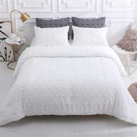 luxury luckybull tufted comforter set: premium 3-piece full size bedding with jacquard lightweight comforter and chenille dots soft all season down alternative - white logo