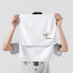 img 2 attached to 🛀 E ENASUE 2 Pack Cotton Embroidered Hand Towels - Soft & Absorbent White Towel Set for Bathroom 13.5 x 29 Inch