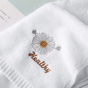 img 3 attached to 🛀 E ENASUE 2 Pack Cotton Embroidered Hand Towels - Soft & Absorbent White Towel Set for Bathroom 13.5 x 29 Inch