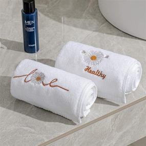 img 1 attached to 🛀 E ENASUE 2 Pack Cotton Embroidered Hand Towels - Soft & Absorbent White Towel Set for Bathroom 13.5 x 29 Inch