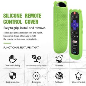 img 2 attached to 🐼 Glow Green Cute Panda Ear Silicone Case - Anti-Slip Shockproof Soft Skin Cover for TCL Roku TVs and Roku Players Remote Controller