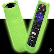 🐼 glow green cute panda ear silicone case - anti-slip shockproof soft skin cover for tcl roku tvs and roku players remote controller logo