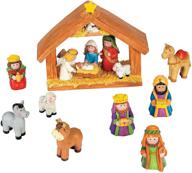 🎄 mini christmas nativity set - 9 piece manger decoration with 8 resin figurines - 5" x 6" manger, 2" figures for kids logo