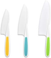 🍴 kids kitchen nylon knife set - 3 piece kid safe knives for cooking, cutting lettuce & salad - serrated knives in 3 sizes & colors - plastic knives for kids - perfect christmas gift logo
