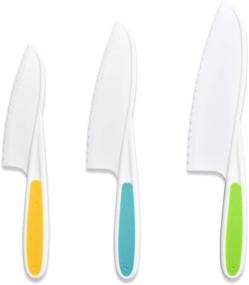 img 4 attached to 🍴 Детский кухонный набор ножей из нейлона - 3 штуки безопасных ножей для готовки, нарезки салата и овощей - зазубренные ножи в 3 размерах и цветах - Пластиковые ножи для детей - Идеальный рождественский подарок